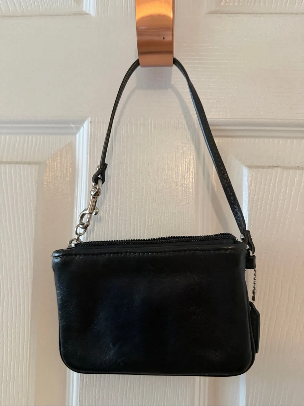Coach Black Leather Wristlet with Signature Tag